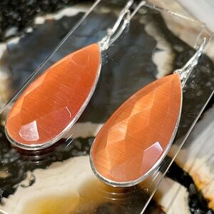 Peach-Orange Cat’s Eye Earrings 2”